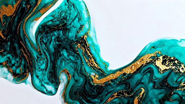 Abstract swirling teal and gold patterns