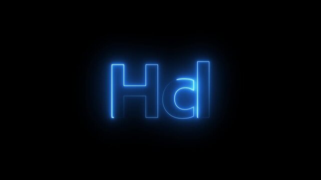 Neon Chemical Formula HCl icon on Black color Background , neon, icon , video and magenta color icon, HCL harmful for human .