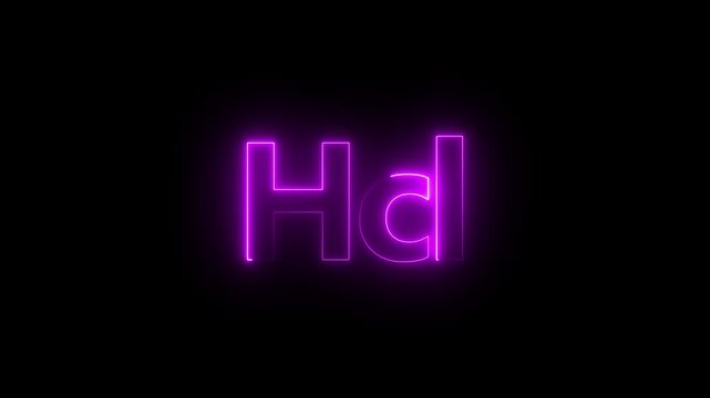 Neon Chemical Formula HCl icon on Black color Background , HCL harmful for human .