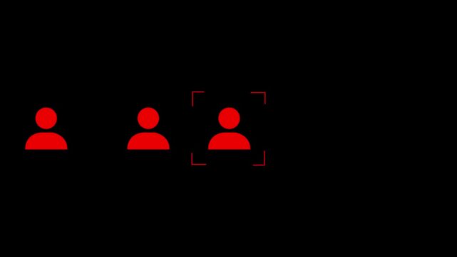 Neon Man scanner icon animation. animated barcode or QR code scanner, Cyber security concept. Face recognition icon, Scan neon person icon.