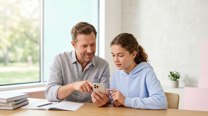 Fototapeta premium Father teaching daughter with disabilities in a supportive learning environment
