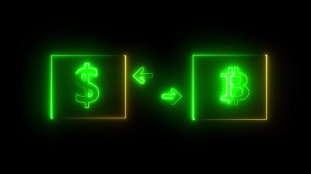 Neon money exchange icon animation on black background. Dollar truck icon in black background. 4K Video motion graphic animation.