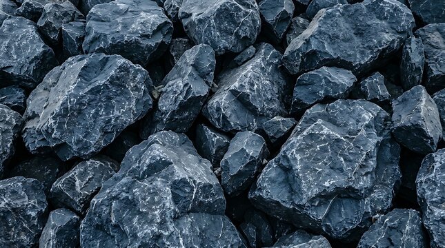 Large blue granite boulders pile coastal erosion protection rocks