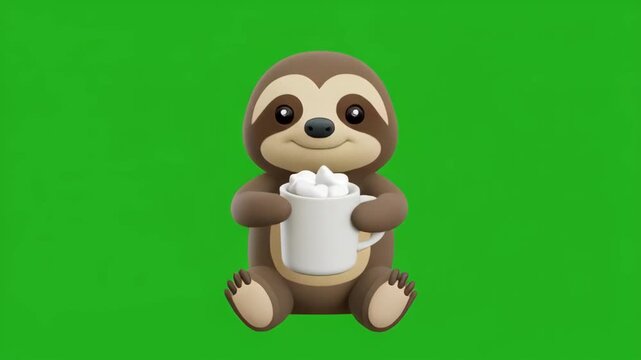 Cute sloth animation with green screen background for easy compositing during daytime