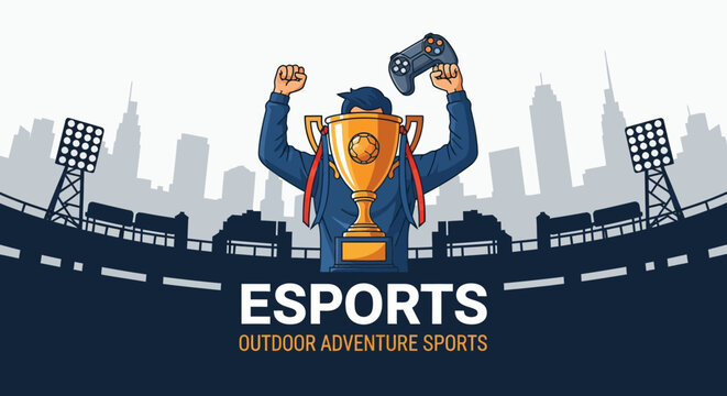 Esports Championship Victory Celebration With Trophy And Game Controller
