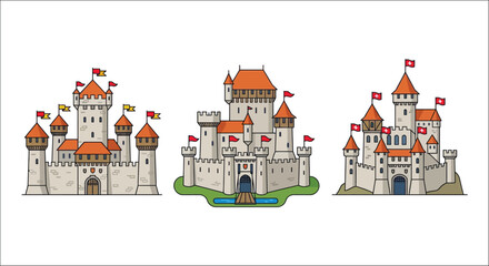Medieval Castles Illustration Detailed Vector Artwork On White Background © Prosanto