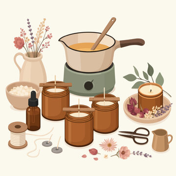 Crafting handmade candles with natural ingredients and melted wax