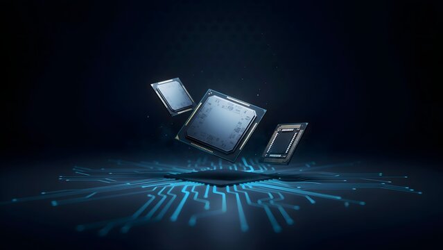 Central CPU die with secondary chips &ndash; Perfect for CPU architecture reviews, hardware benchmarking sites, or standard tech headers.