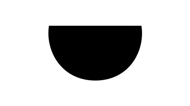 Clean black half round fruit slice vector icon with flat minimalist silhouette, simple watermelon style illustration on white for summer menus, food packaging, labels, logos and scalable web graphics