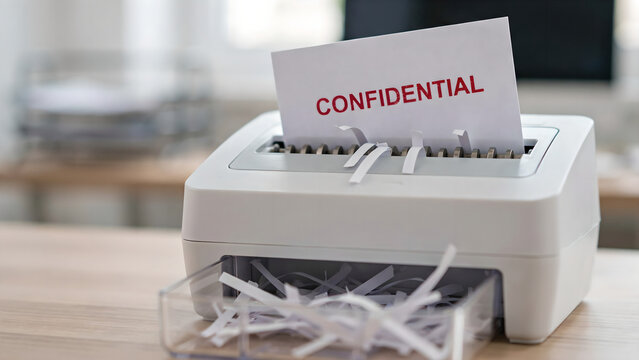 Confidential document being shredded in a paper shredder