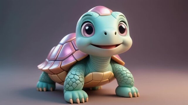 Adorable baby turtle walking forward with gentle cinematic lighting and shallow depth of field for playful concepts