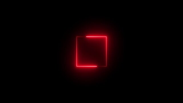 Glowing neon square frame animation. luminous banner animation. blue and red color neon box icon. Neon Figure On Black Background. 4k video...