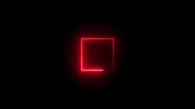 Glowing neon square frame animation. luminous banner animation. blue and red color neon box icon. Neon Figure On Black Background. 4k video...