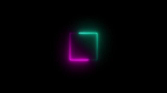 Glowing neon square frame animation. luminous banner animation. blue and red color neon box icon. Neon Figure On Black Background. 4k video...