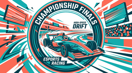 Obraz premium Digital Esports Racing Championship Finals High Speed Drift Event Poster Vibrant Design