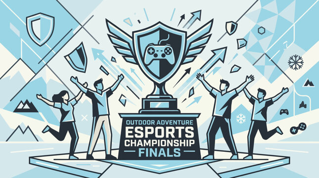 Digital Victory Celebration With Trophy And Gaming Gear