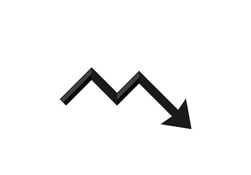 Downward arrow icon showing decline on transparent background