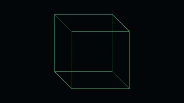 Rotating green wireframe cube abstract 3 d geometric shape animation 4k