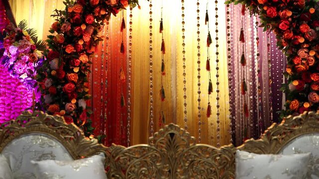 Arch and decorations on a south asian Indian wedding