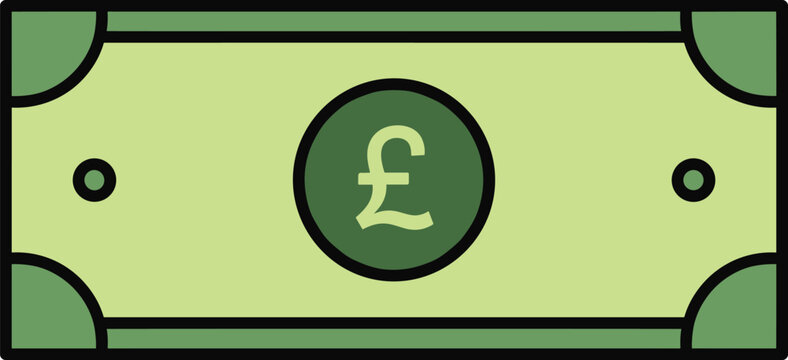 A single british pound sterling banknote with green color, black outline, and pound sign in center.
