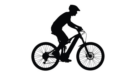 Obraz premium Mountain biker riding a bicycle depicted as a black silhouette against a white background silhouette cyclist mountainbike bicycle pedaling figure