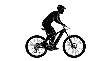 Obraz premium Cyclist riding a mountain bike depicted as a black silhouette against a white background silhouette biker rider bike bicycle cycling