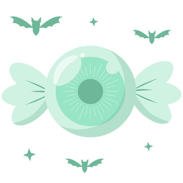 Cute Kawaii Pastel Mint Green Eyeball Candy with Bats Icon