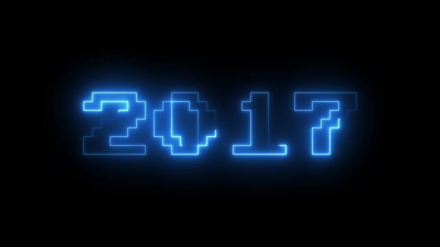 2017 neon line text. Abstract 2017 neon text animation, Glowing neon number text background 4k video animation . black background and blue color text ...