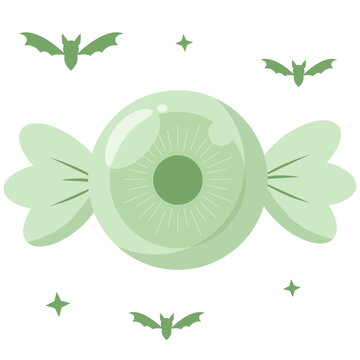Cute Kawaii Pastel Lime Green Eyeball Candy with Bats Icon