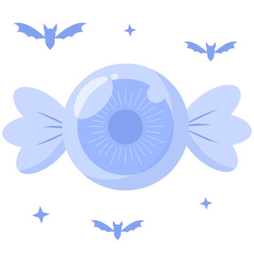 Cute Kawaii Pastel Periwinkle Eyeball Candy with Bats Icon