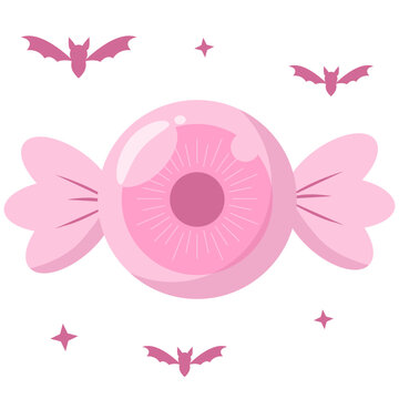 Cute Kawaii Pastel Rose Pink Eyeball Candy with Bats Icon