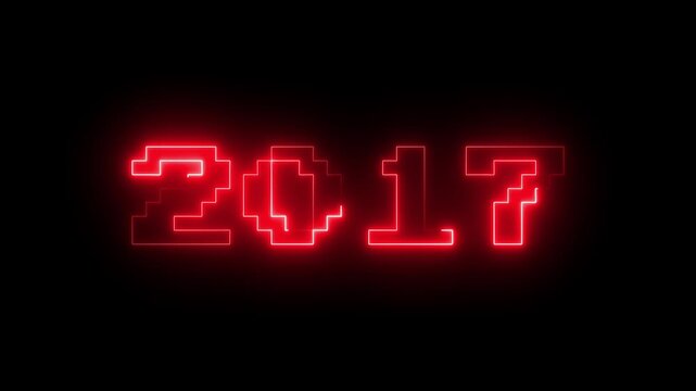 2017 neon line text. Abstract 2017 neon text animation, Glowing neon number text background 4k video animation . black background and blue color text ...
