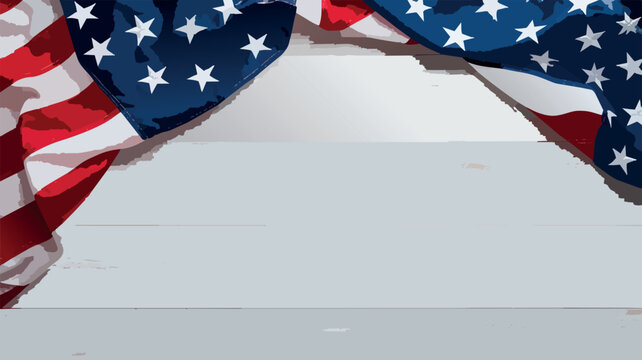 American flag draping white wooden background