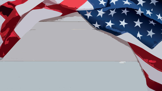 American flag draping light wooden background