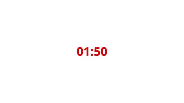2 Minute Countdown Timer Animation in One Minute, Fast Two Minutes Countdown in 60 Seconds, 120 to 0 Seconds Digital Timer Video in 4K. 
