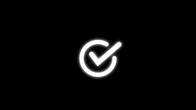 Animated reveal of a white check mark icon in a white circle. Isolated on a white background.  4k check mark, successfully done, approved sign, tick icon