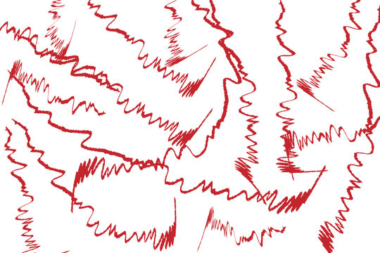 Abstract red scribble pattern on white background, hand drawn messy ink lines and jagged strokes, chaotic artistic texture vector, expressive doodle background for creative design