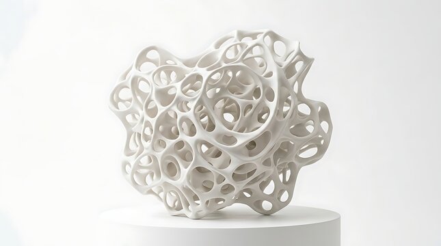3D Rendered Organic Cellular Sculpture in Minimalist White Design
