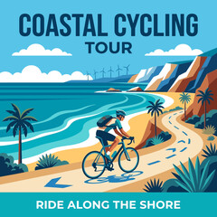 Fototapeta premium Coastal Cycling Tour Adventure Ride Along The Shore