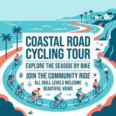 Naklejka premium Coastal Road Cycling Tour Community Ride Scenic Seaside Exploration