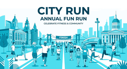 Obraz premium City Run Annual Fun Run Celebrate Fitness And Community Illustration