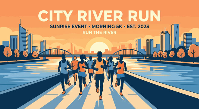 City River Run Sunrise Event Morning 5k Est 2023 Illustration