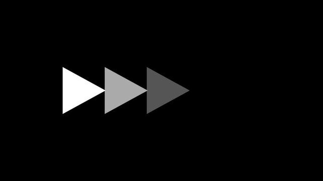 Play button progression showing animation from left to right on black background video icon arrow triangle playback media control interface