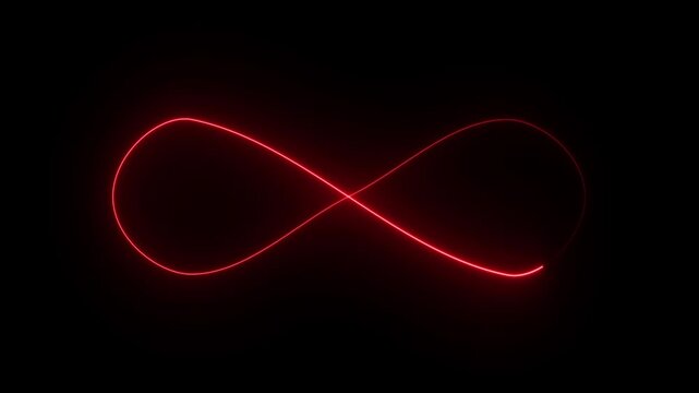 Red infinity symbol glowing in darkness horizontal composite of three frames showing constant form video loop neon light darkness black