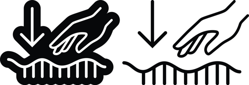 Human hand touching surface pressure icon vector set with pressure interaction interface physical sensitive technology illustration minimalist detection