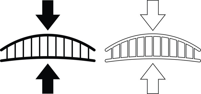 Structural pressure force applied to arch bridge vector icon with pressure structure engineering mechanics compression construction architecture strength