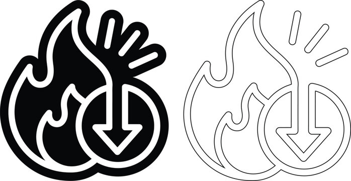 Fire symbol with downward arrow icon set download internet abstract illustration interface pointing direction