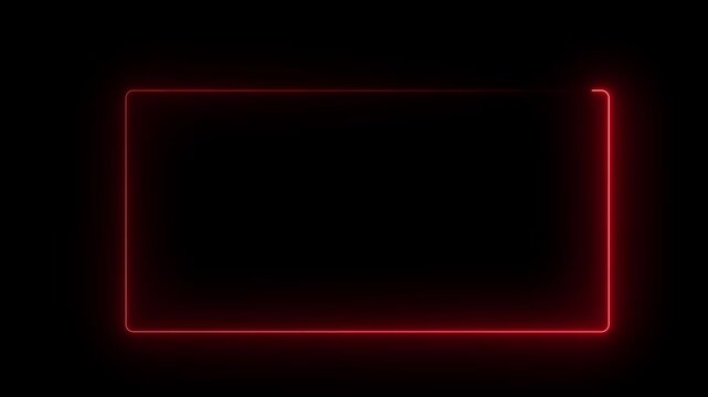 Neon square frames glowing red three panels showing subtle shifts in light intensity on black background video red frame outline