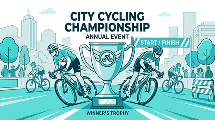 Obraz premium City Cycling Championship Annual Event Celebrates Winners Trophy And Athletes