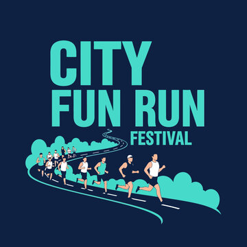 City Fun Run Festival Event Illustration Vibrant graphic design showcasing a lively urban race event